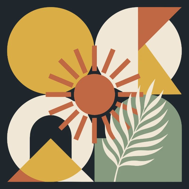 Boho-abstrakter geometrischer botanischer Sonnenstrahl