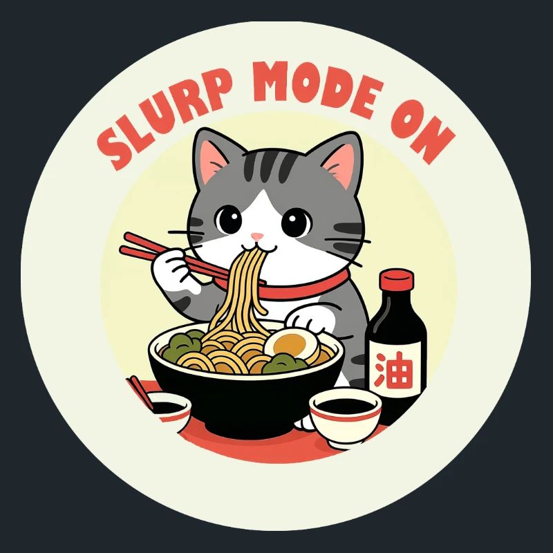 Chaton mangeant Ramen Mode Slurp