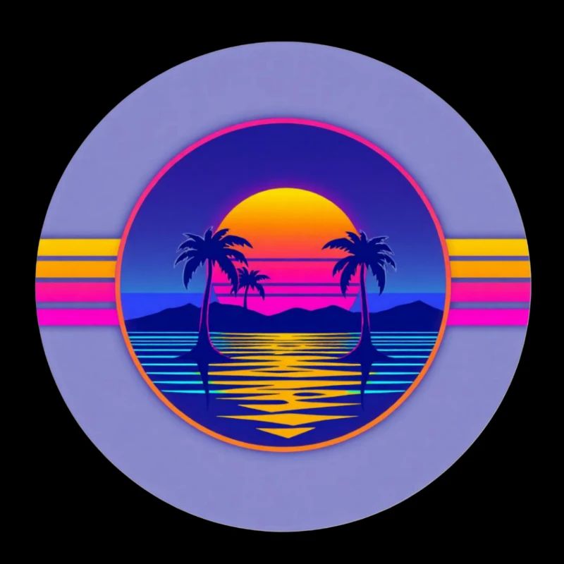 Sunset Neon Palms Circle