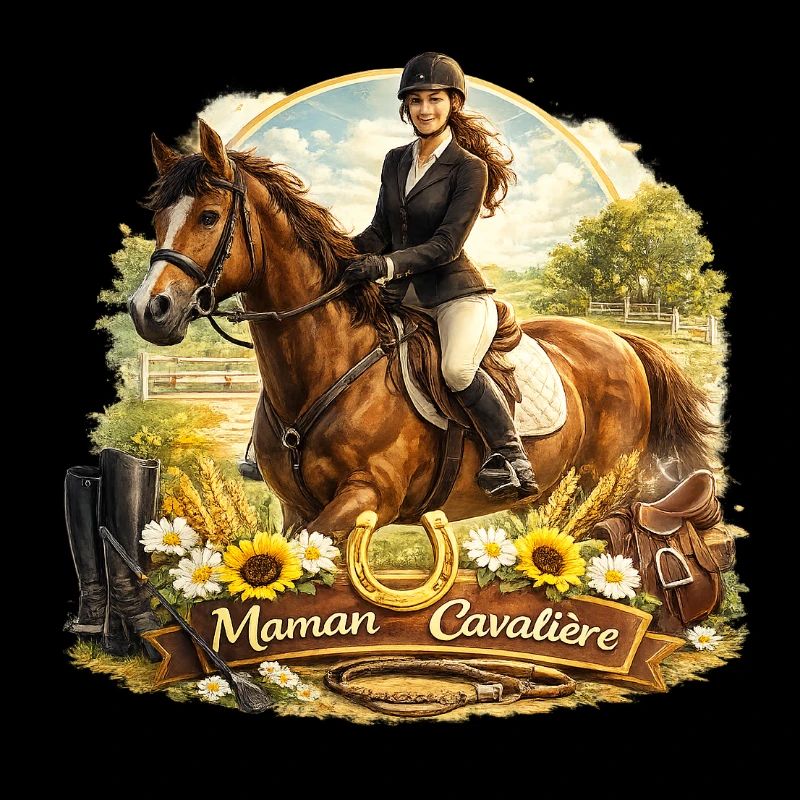 Maman Cavalier Équine et Fleurs