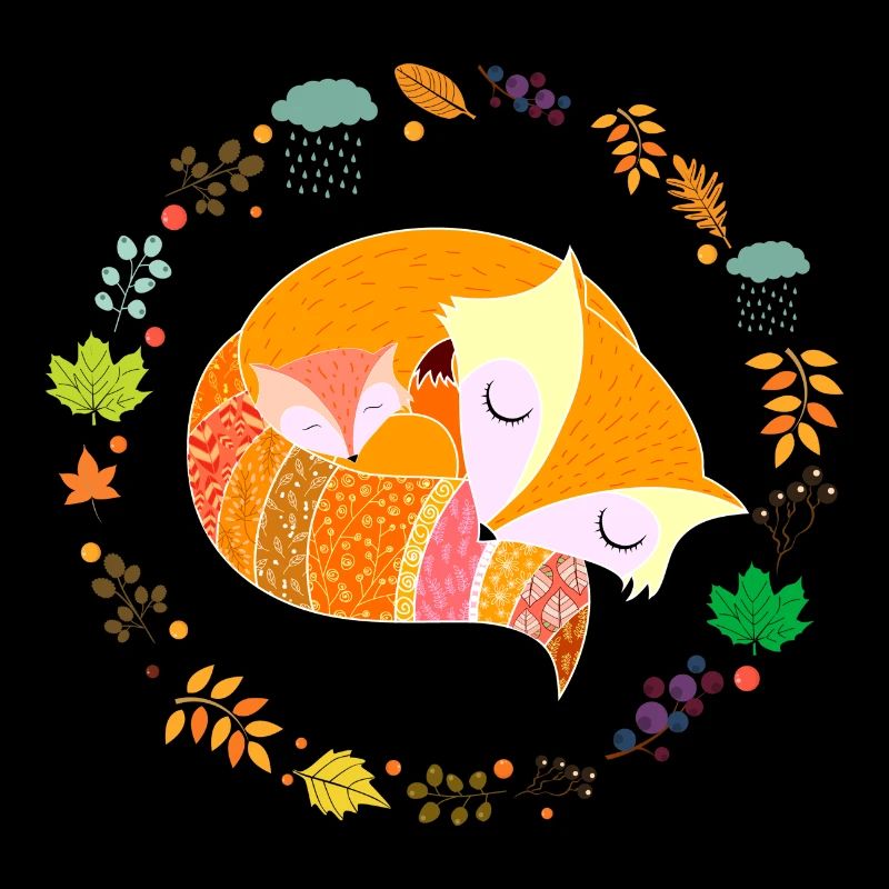 Couronne d’automne des renards endormis mignons