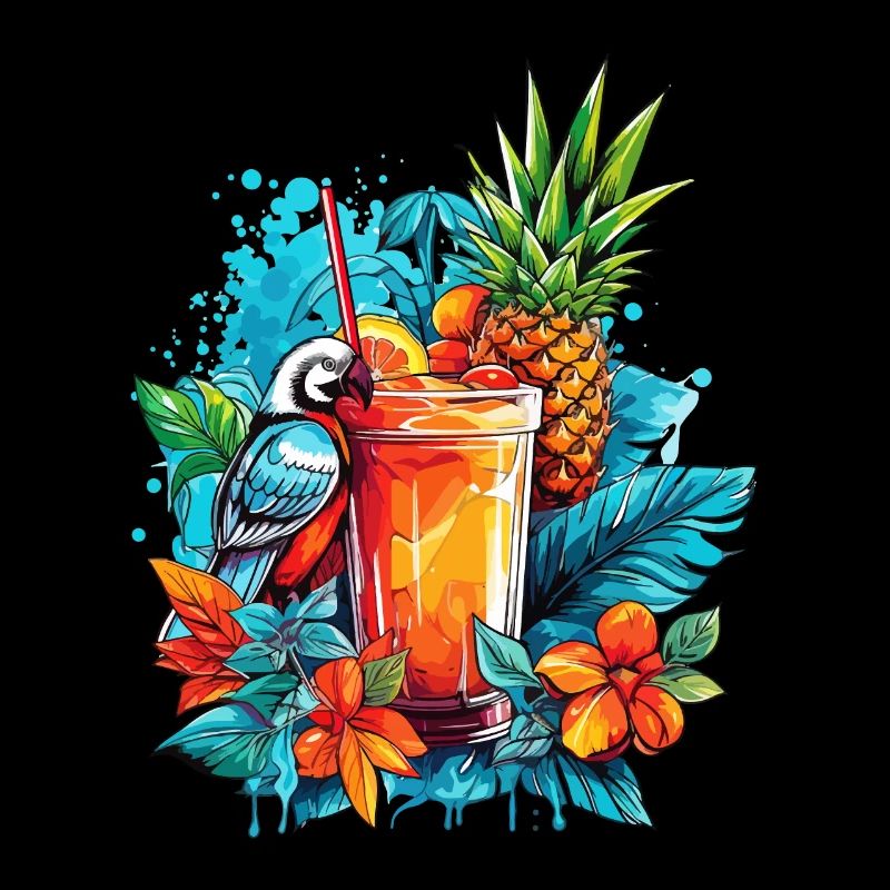 Cocktail d’été Ananas Aras Perroquet Fleur Vacances