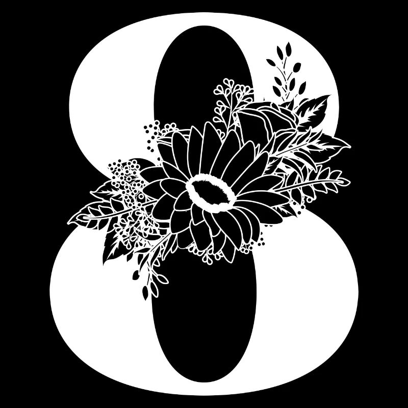 Nummer 8 Schwarze Blumen - 8. Geburtstag Blumen