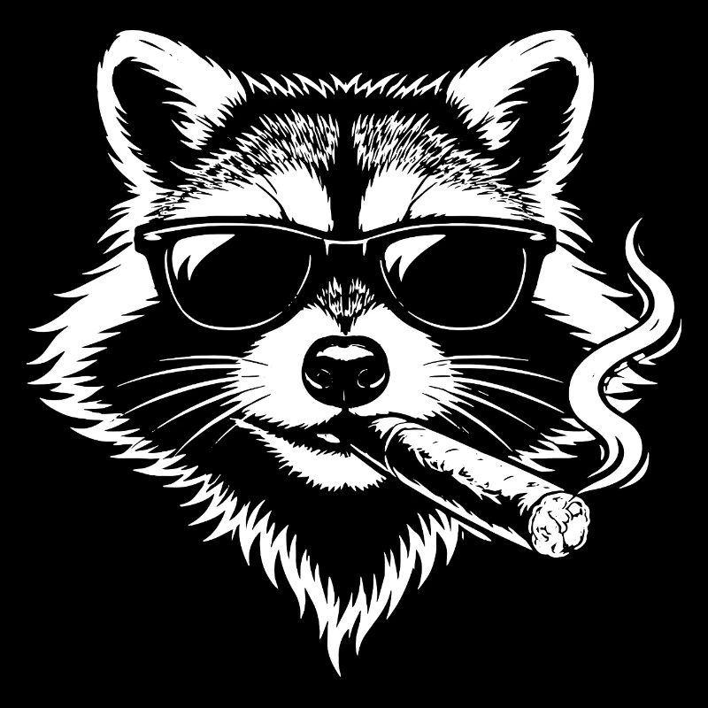 Waschbär-Rebell mit schwarzer Sonnenbrille raucht Zigarre