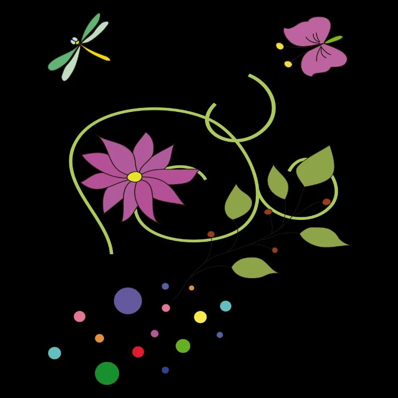 Vrille florale avec papillon et libellule