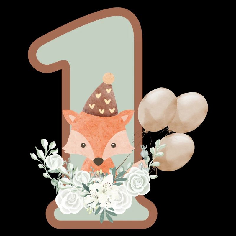 1e anniversaire renard fleurs