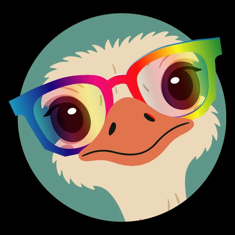 Strauß mit Regenbogenbrille – Freches Tiermotiv