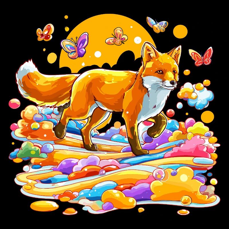 Renard de l’explosion de couleurs dans une mer de couleurs