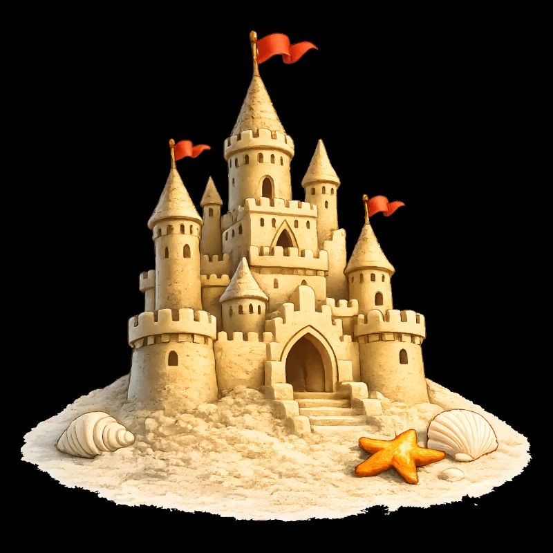 Château de sable sur la plage avec des coquillages