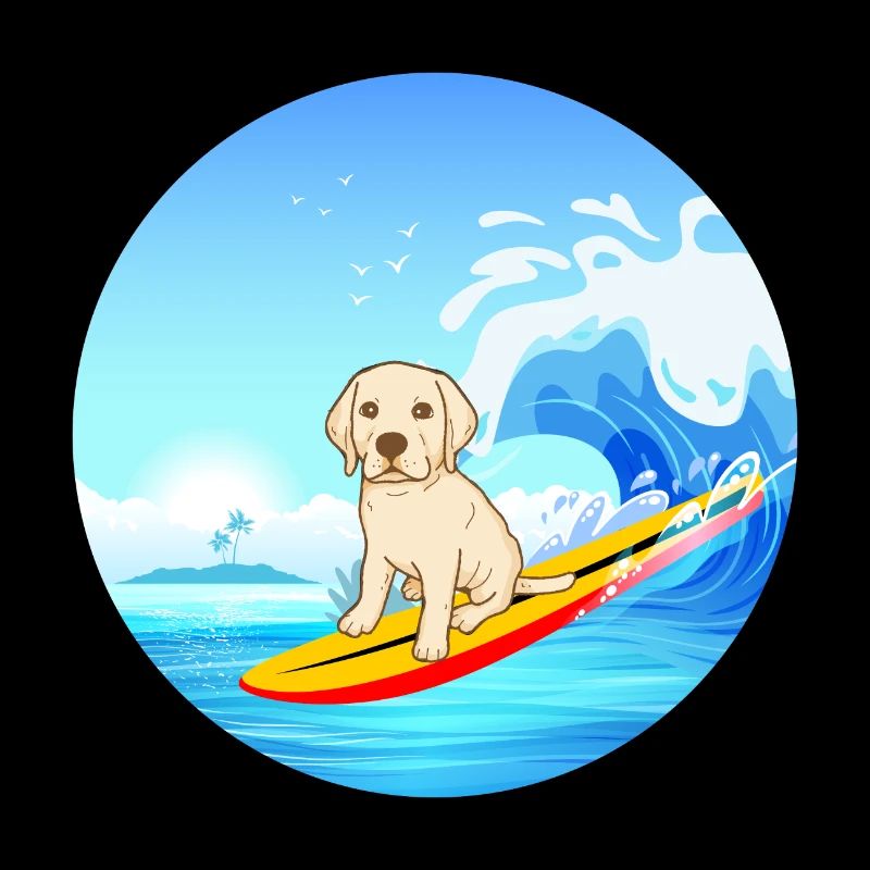 Labrador Retriever Dog Surfing Sea Waves