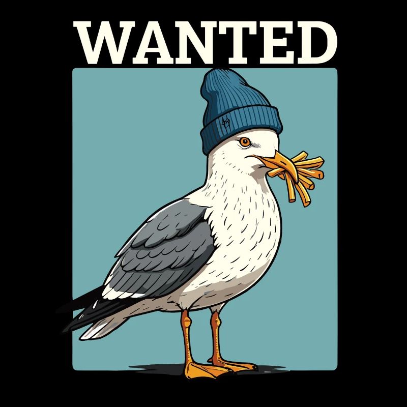 Gesuchte Möwe Mit Pommes Beanie Illustration