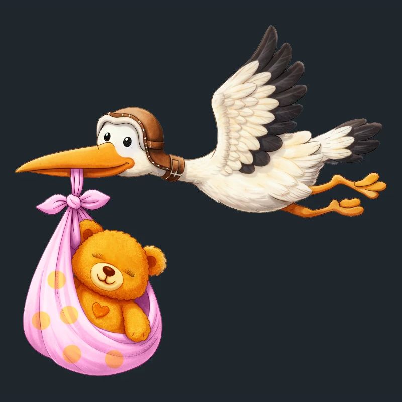 Baby Mädchen Storch mit Teddy im Tuch Geschenk