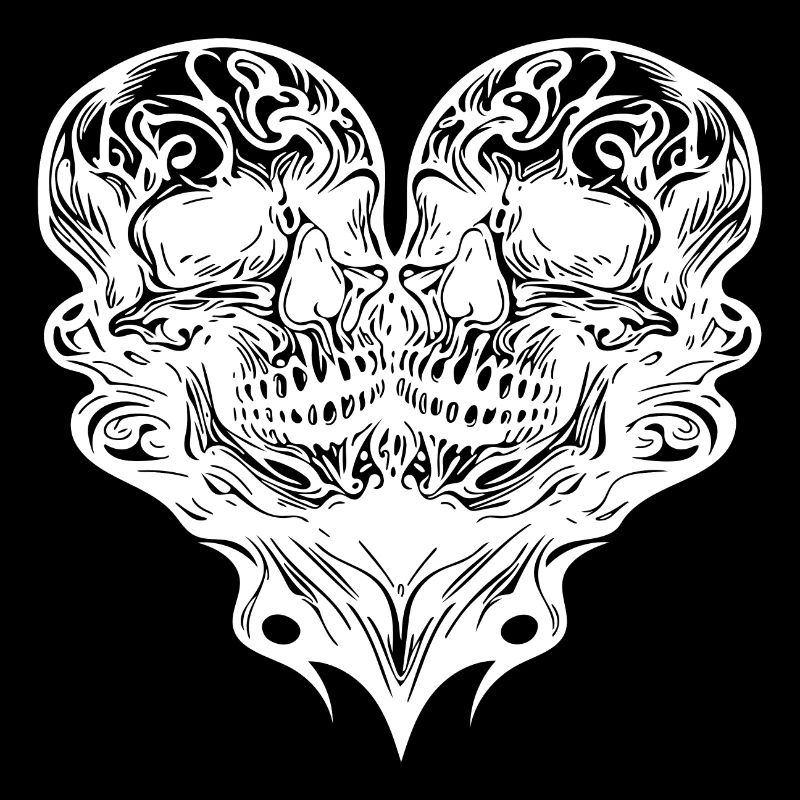 Two Skulls Heart Tribal Tattoo Style