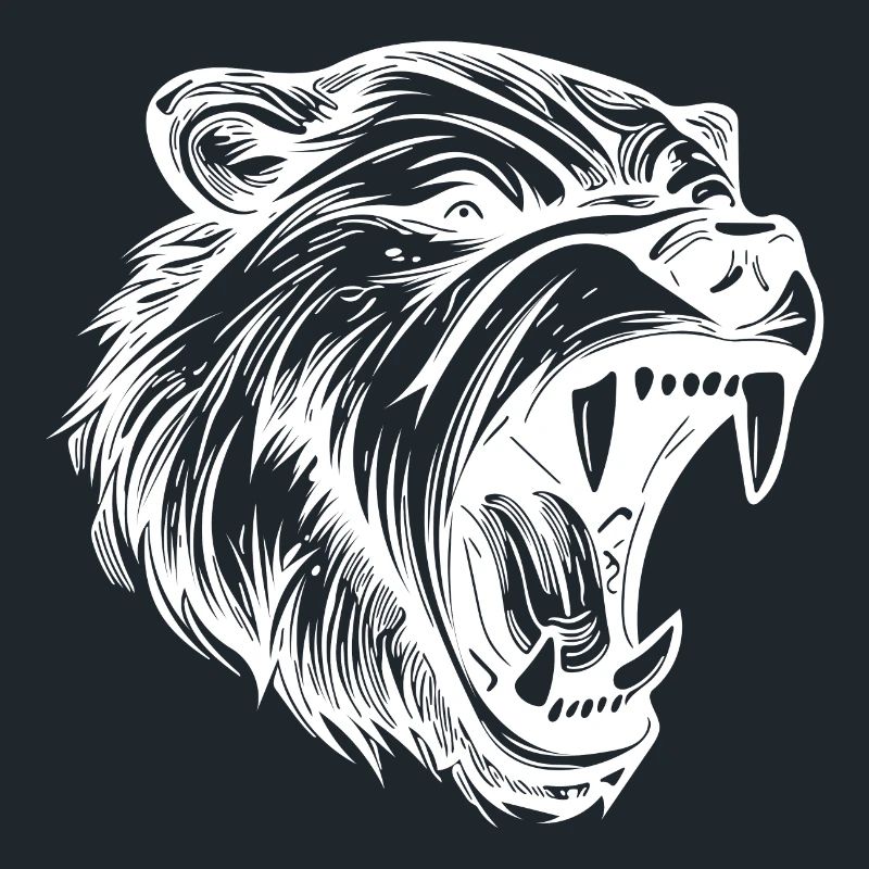 Angry Bear Tattoo Portrait with Sharp Teeth