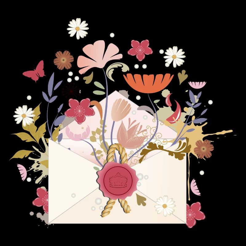 enveloppe florale avec fleurs et sceau