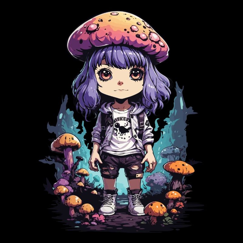 Kawaii Chibi Pilz Mädchen Goth Pastel Design