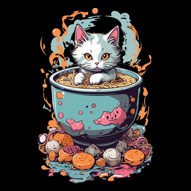 Mignon chat Ramen otaku soupe de nouilles esthétique