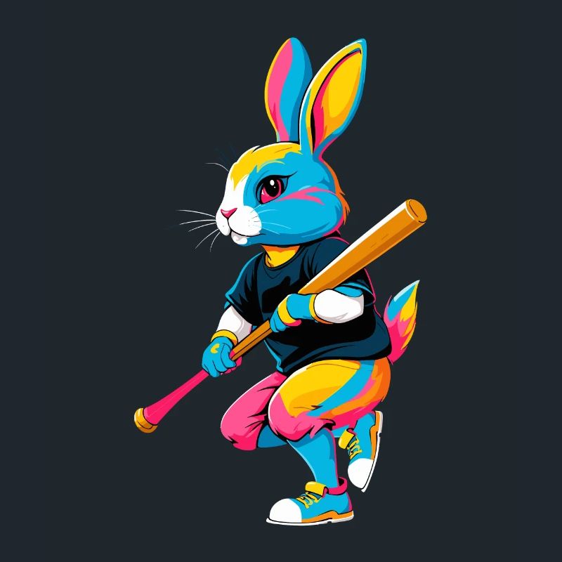 Baseball player Easter bunny in streetwear style