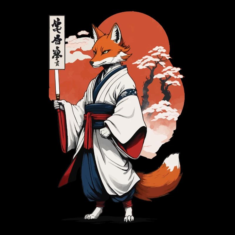 Ukiyo-E Art Style Japanese Kitsune Fox
