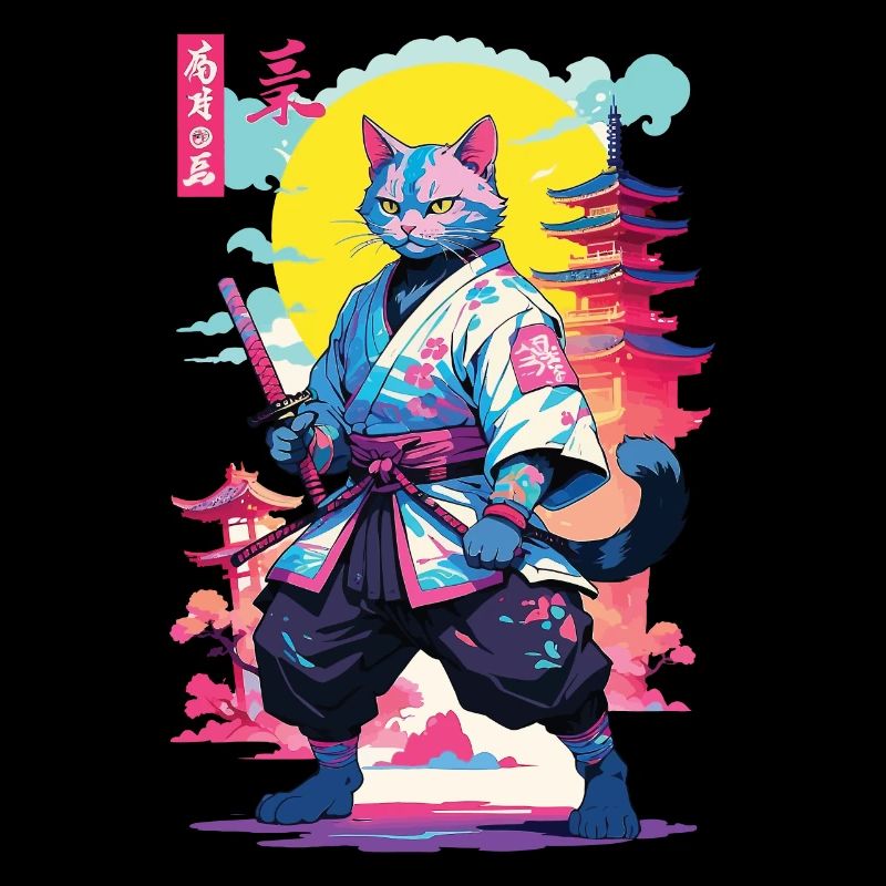 Conception esthétique Samurai Cat Vaporwave