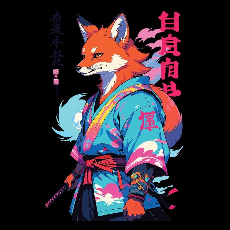 Kitsune Samurai Fuchs Aesthetic Vaporwave Stil