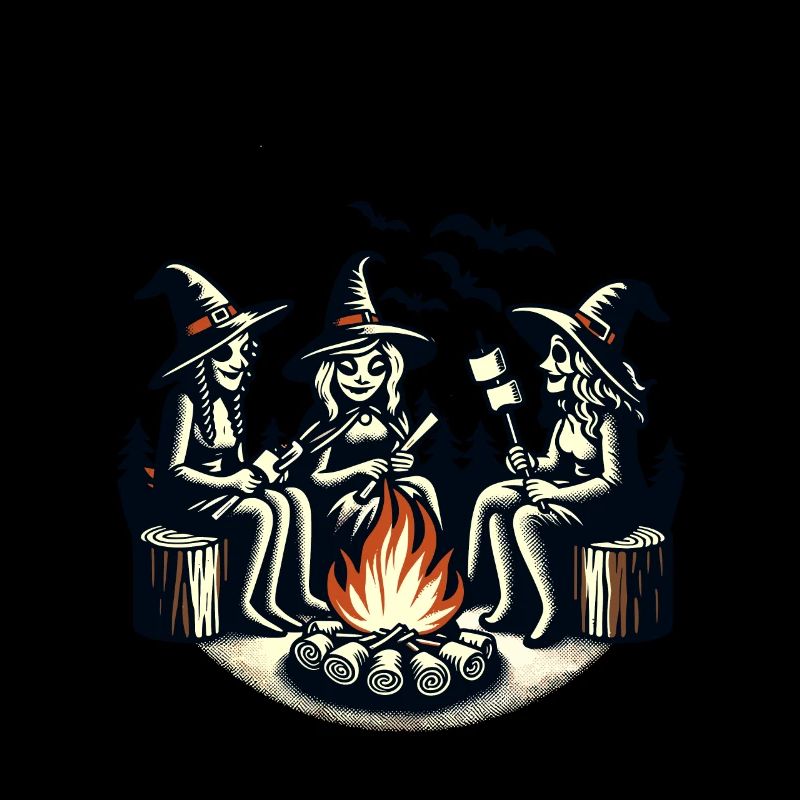 Camping feu de camp Vintage sorcières Design rétro