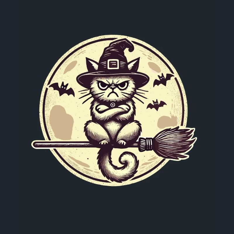 Funny Witch Cat Grumpy Magician Cat