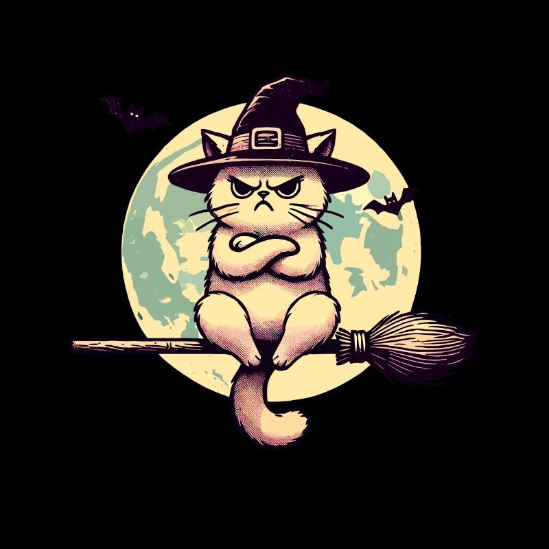 Mauvaise humeur Sorcière Chat Drôle Magicien Chat