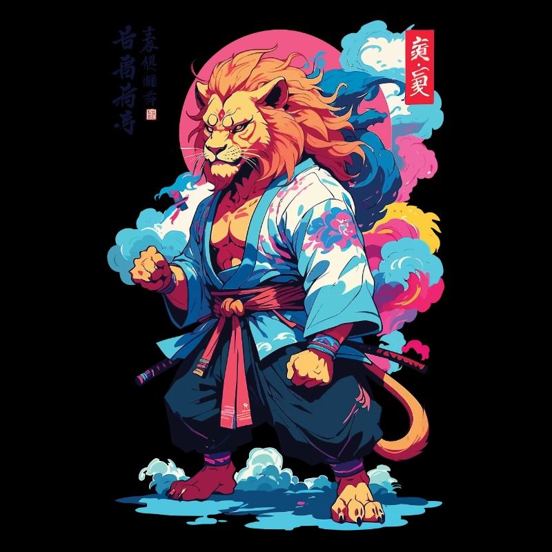 Samurai Lion Aesthetic Vaporwave Style Japan Art
