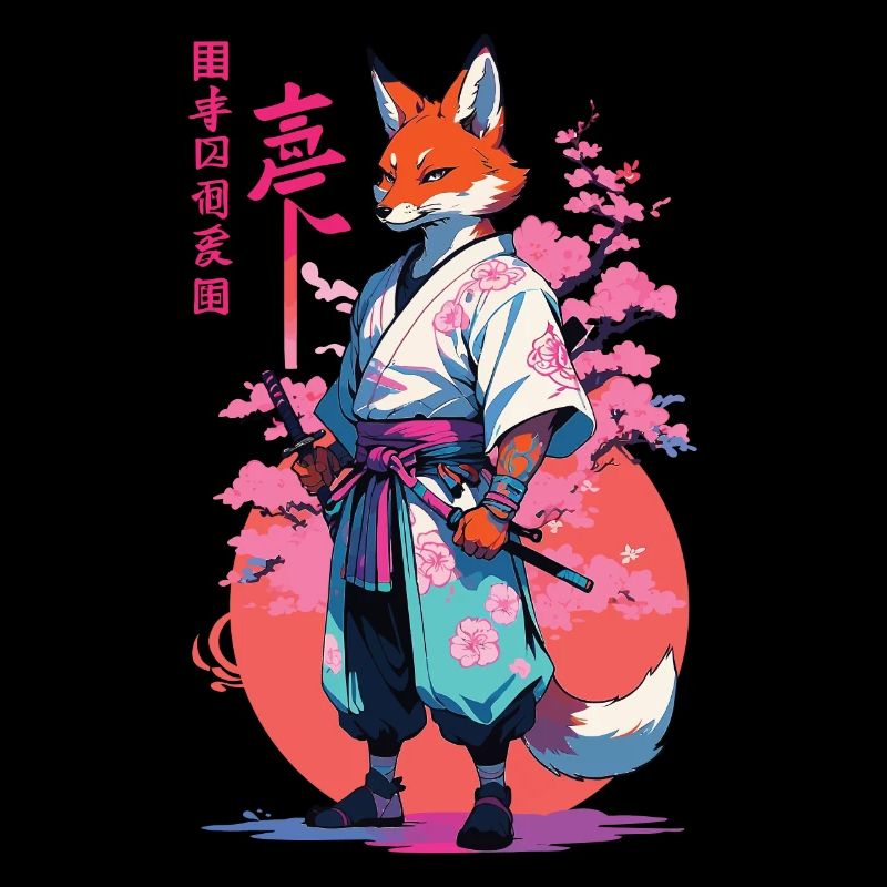 Kitsune Samurai Fuchs Aesthetic Vaporwave Stil