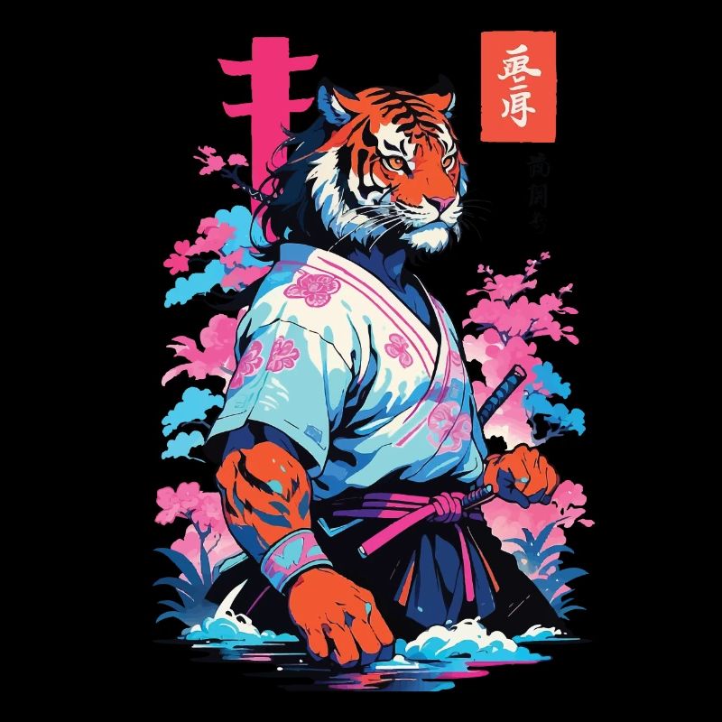 Tiger Yokai & Vaporwave Aesthetic Samurai Kunst