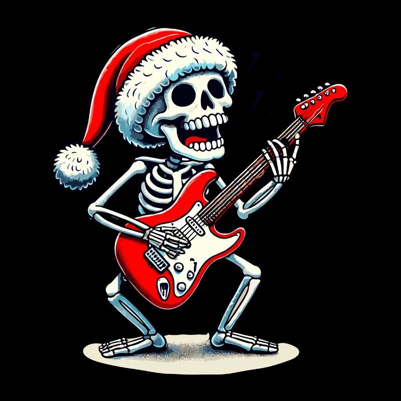 Squelette de Noël avec guitare électrique rocks