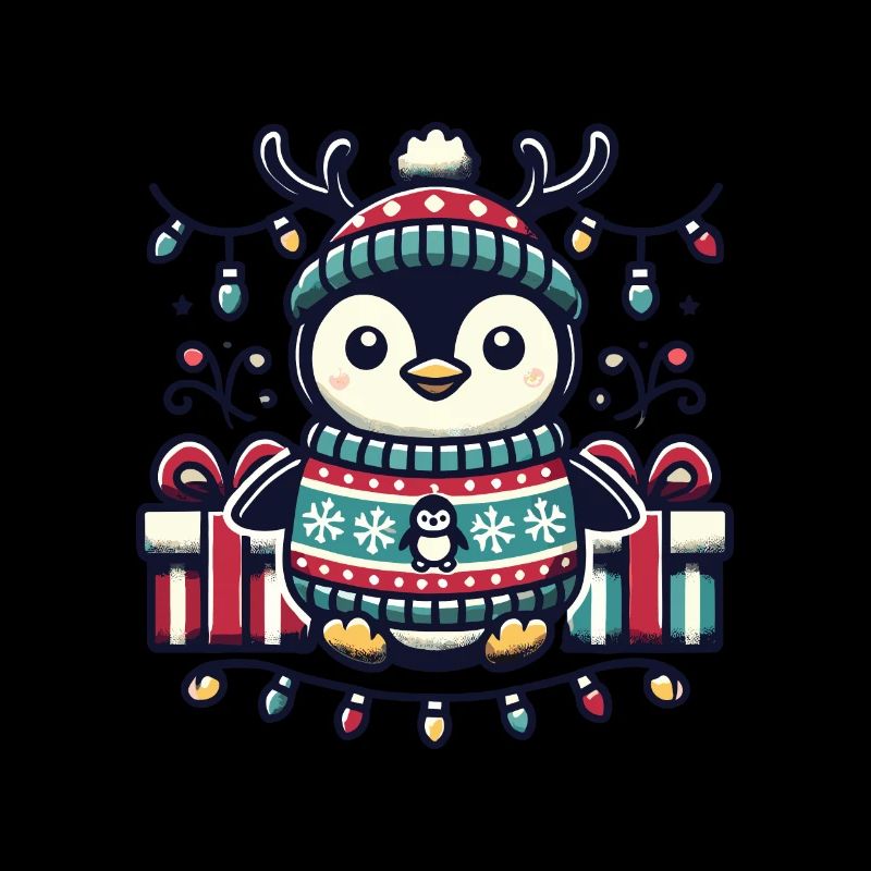 Süßer Weihnachtspinguin Mit Lichterkette