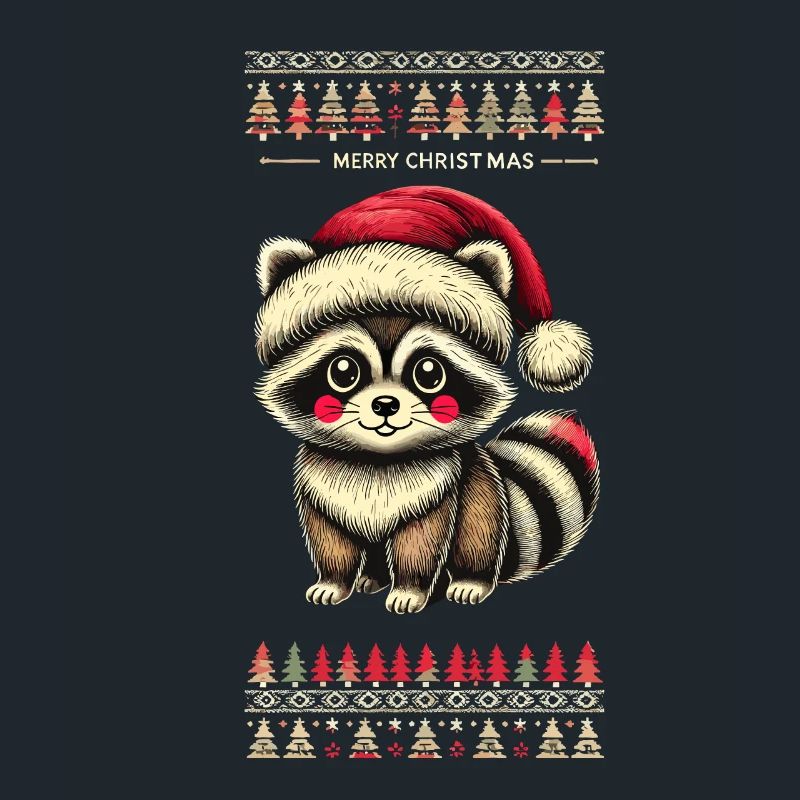 wMignon raton laveur de Noël avec chapeau de Noël