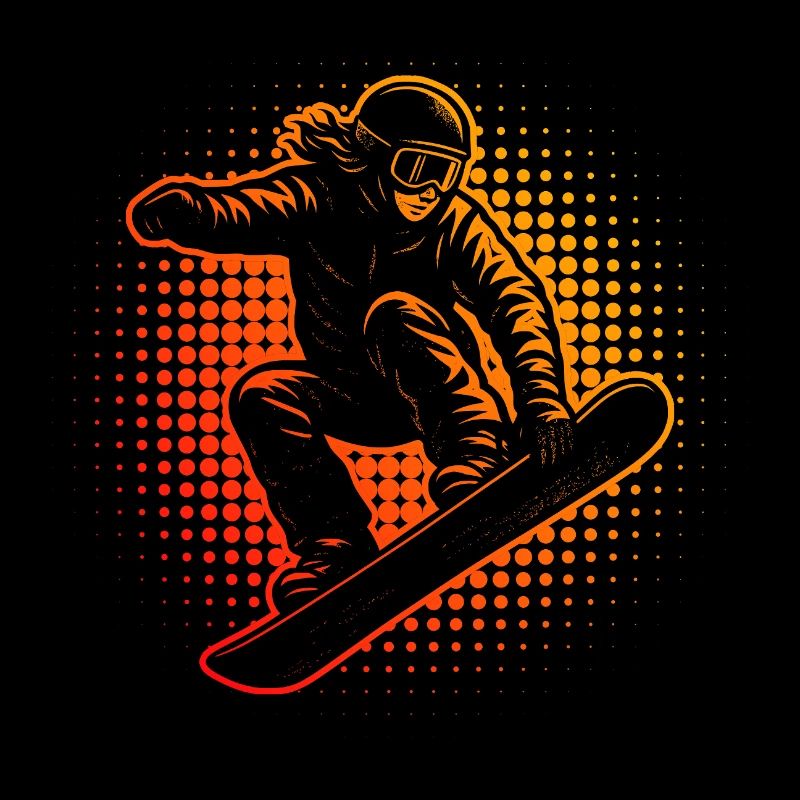 Feuerroter Snowboarder im Sprung