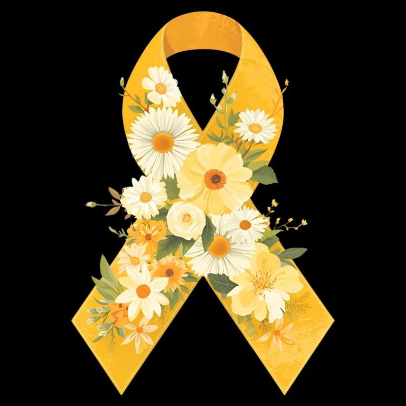 Ruban jaune pour l’endométriose avec motif de fleurs