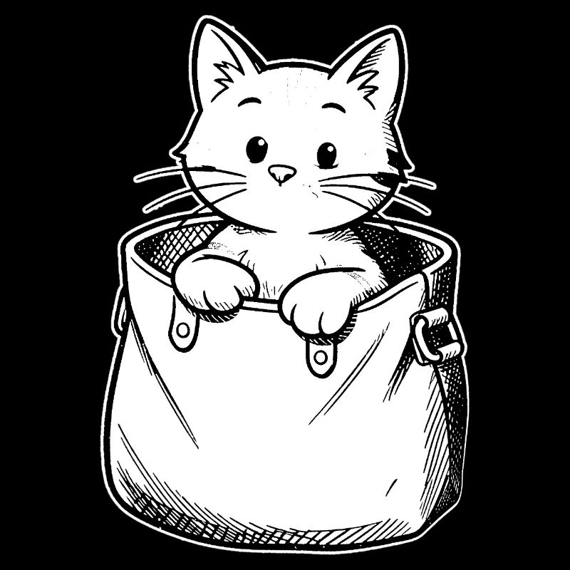 Illustration du chaton dans une bourse