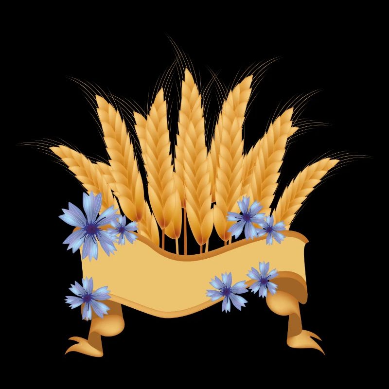 Épis de blé et fleurs de bleuet avec des bannières