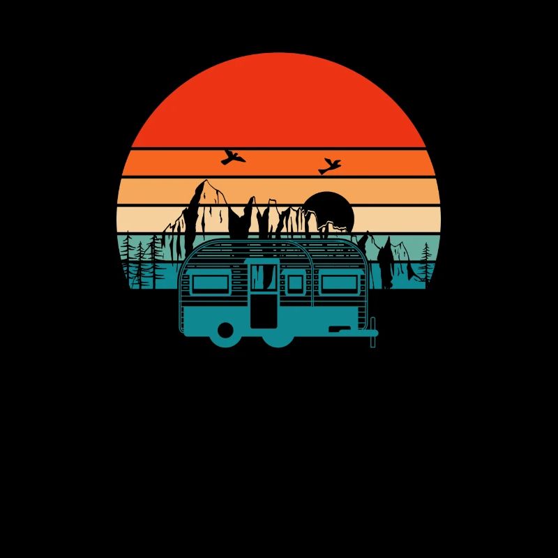 Camping Bus avant rétro coucher de soleil nature