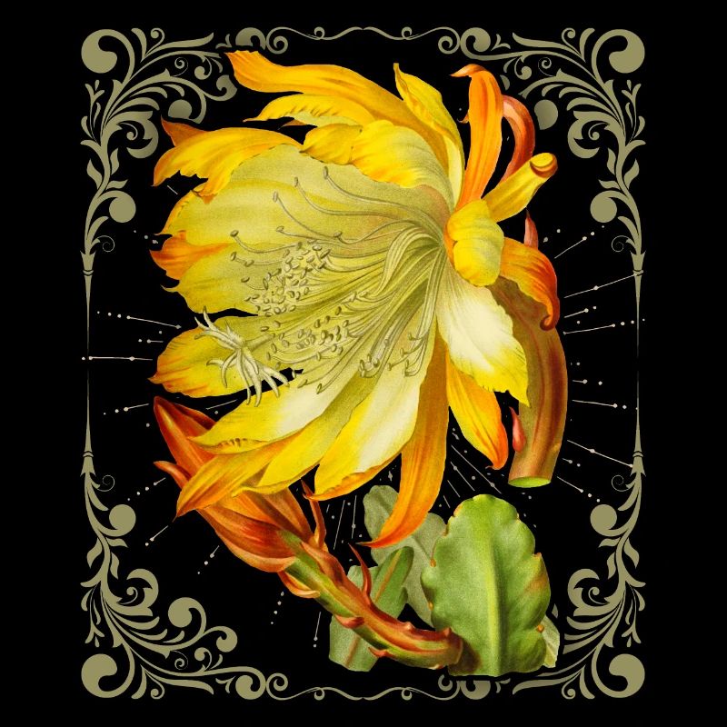 Fleur de cactus, illustration botanique vintage