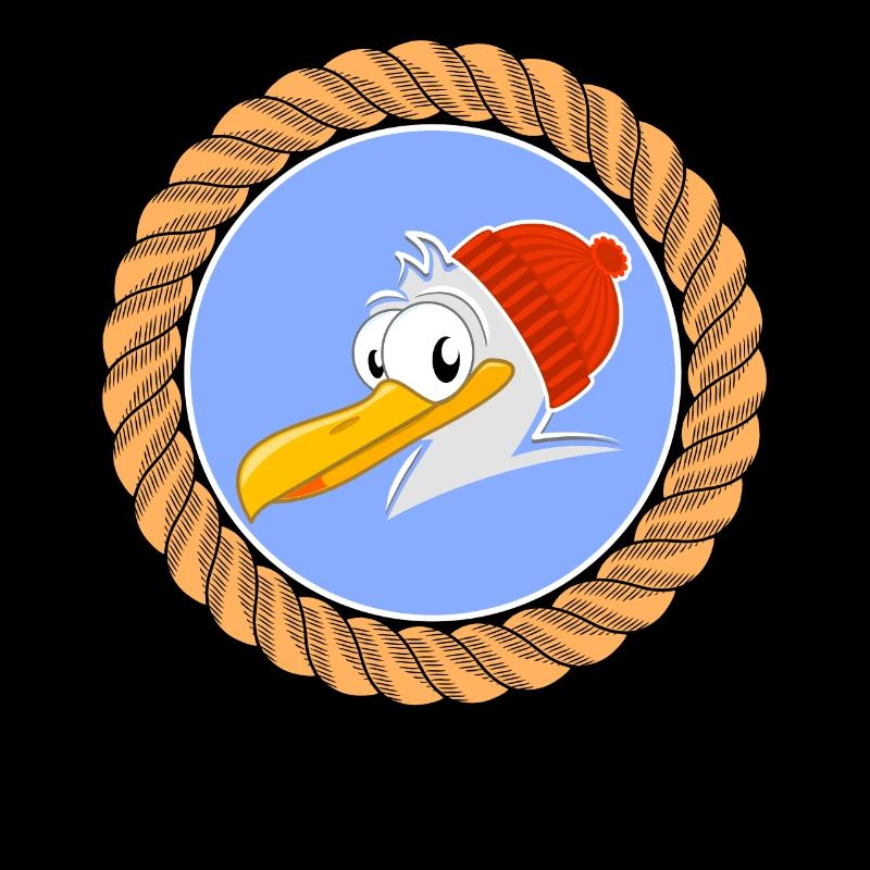 Funny seagull with dew and poodle hat for sailors