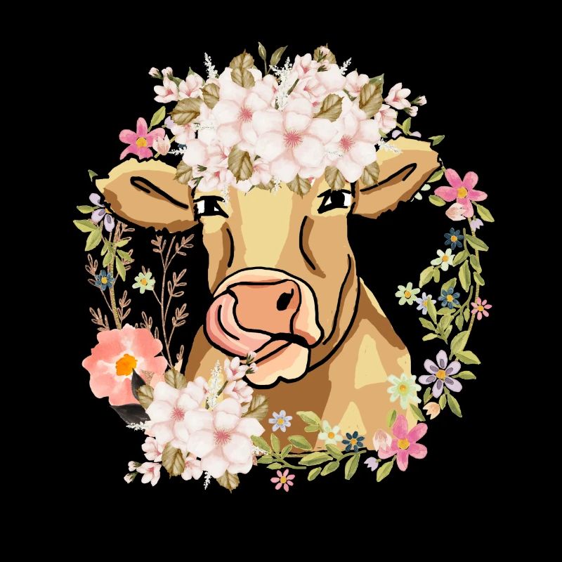 Niedliche Kuh mit Blumenkranz