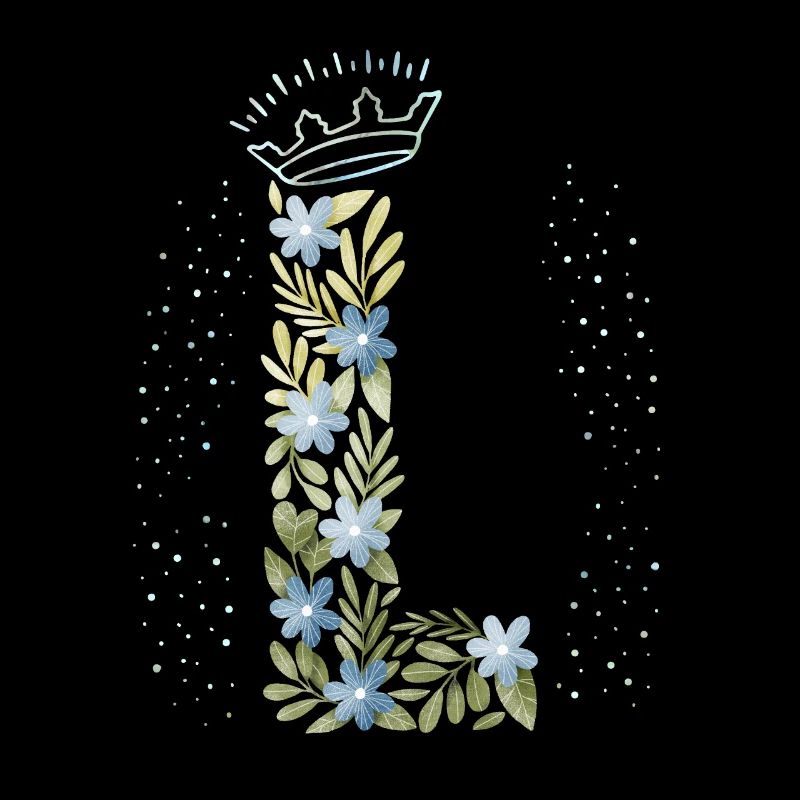 Monogramm Buchstabe L mit Krone, florales Ornament