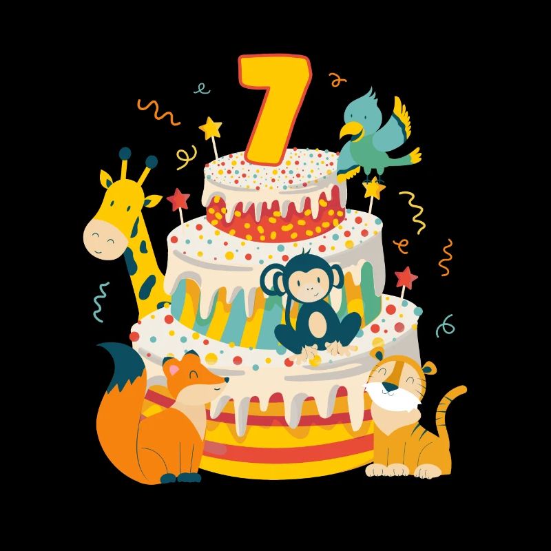7th Birthday Cake Animals Party Gift 7 Years Old