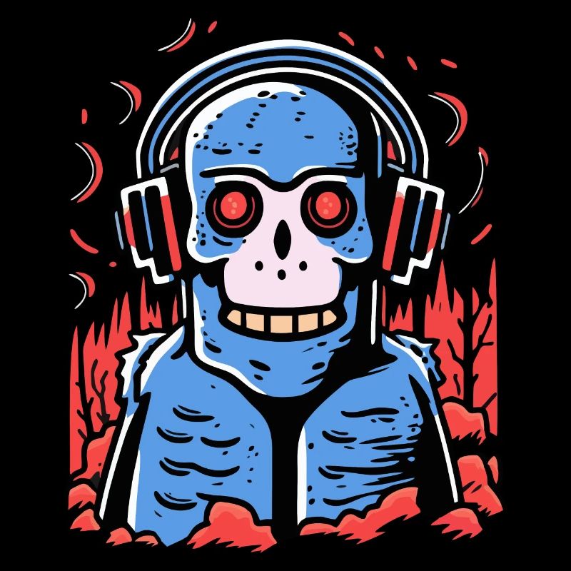 Musik und Kopfhörer und blauer Zombie Affe