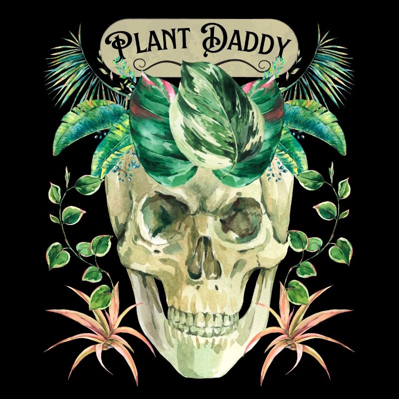 Funny skull, plant daddy with green plants