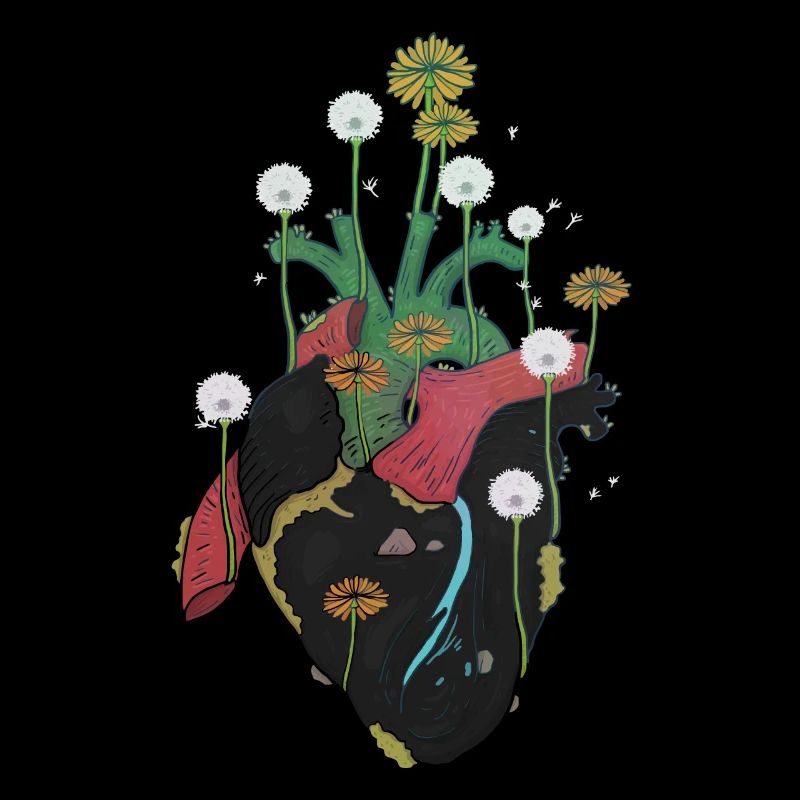 Cœur anatomique et fleurs