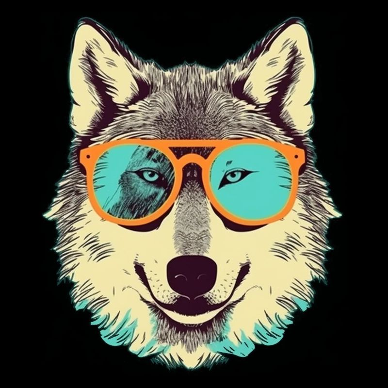 Loup gris dans le cadre rétro de lunettes de soleil Wolves Graphic