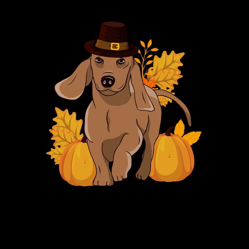 Pilgrim Dachshund Pumpkin Leaves Thanksgiving