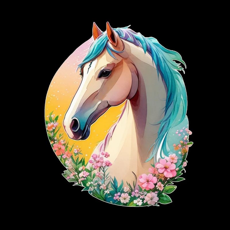 Blumen Pferde Kunst mit süßem Pony Pferd Tier